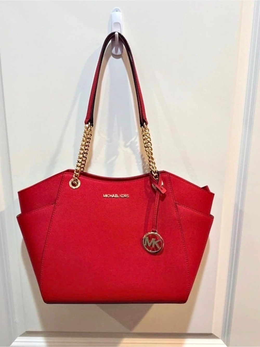 Michael Kors Jet Set Large Saffiano Leather Shoulder Bag Red Jet Set Tote NWT